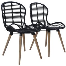Chaises de salle à manger 2 pcs Noir Rotin naturel Vidaxl Noir