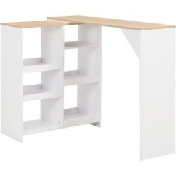 Table de bar avec tablette amovible Blanc 138x39x110 cm Vidaxl Blanc et marron