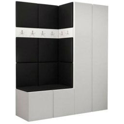 Ensemble entrée Hartford 266, Blanc, 186x158x46cm, Blanc, Stratifié, Faux cuir, Mural, Mis - Blanc