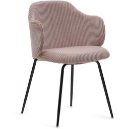 Kave Home - Chaise Yunia en velours grosses côtes rose avec pieds en acier finition peinture noire