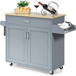 Costway - Desserte de Cusine, Bîlot de Cuisine à Roulettes Etagère Réglable sur 3 Niveaux Gris