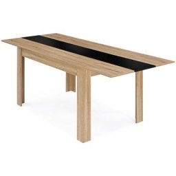 Table à manger extensible georgia 6-10 personnes imitation hêtre et noire 140-220 x 90 cm