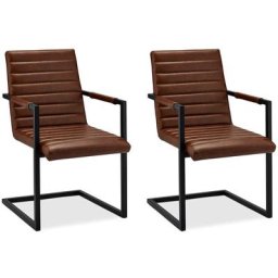 Faline Chaise de salle à manger en similicuir pu, brun clair. - Marron