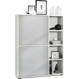 Buffet haut Armoire Cabinet Commode Cuba Blanc mat - haute brillance - Portes en Gris clair satiné