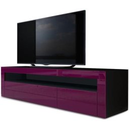 Armoire basse Meuble tv Valencia en Noir mat - haute brillance & tons naturels - Mûre haute