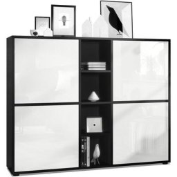 Buffet haut Armoire Cabinet Commode Cuba V3 Noir mat - haute brillance - Portes en Blanc laqué