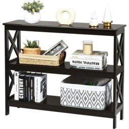 Table de Console Rectangulaire 3 Niveaux Moderne avec Renforts en Forme de X,Table d'Appoint en mdf