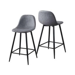 Clipop - Lot de 2 tabourets de bar de cuisine en simili cuir gris avec dossier et repose, hauteur