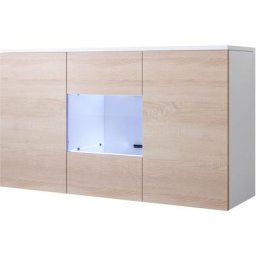 Buffet de salon bas 3 portes 2 étagères vitrine avec led 120 x 70 x 40 cm Couleur Blanc Finition