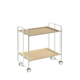 Don Hierro - Table roulante pliante bauhaus châssis blanc, 2 plateaux - Hêtre