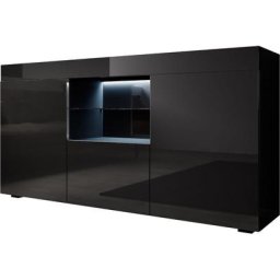 Buffet de salon bas 2 portes 1 tiroir avec led 135 x 73 x 34 cm Couleur Noir Finition Brillante