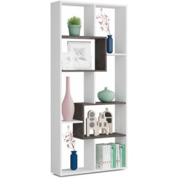 Bibliothèque multi-positions avec huit étagères, couleur blanche avec détail de couleur anthracite,