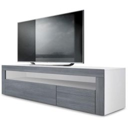 Armoire basse Meuble tv Valencia en Blanc mat - haute brillance & tons naturels - Avola-Anthracite