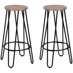 Hommoo - Lot de 2 tabourets de bar indus hauteur 73 cm pied noir couleur bois nature