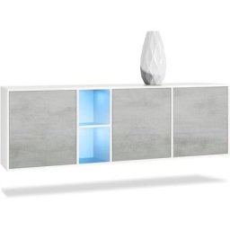 Buffet Commode Dressoir Crédence led Cuba Blanc mat - Haute brillance - Portes en Aspect Béton