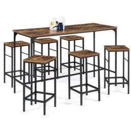 Table haute de bar dayton 150 cm et 6 tabourets effet vieilli design industriel - Bois-foncé