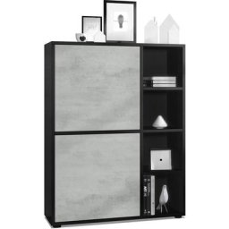 Buffet haut Armoire Cabinet Commode Cuba Noir mat - haute brillance - Portes en Aspect Béton Oxyde
