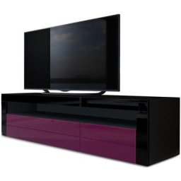 Armoire basse Meuble tv Valencia en Noir mat - haute brillance & tons naturels - Mûre haute