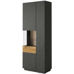 Vitrine, bibliothèque, vaisselier kiles coloris gris anthracite et chêne. Modèle vitrine gauche.