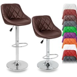 Tresko - Lot de 2 tabourets de bar marron, hauteur réglable et rotation à 360° (60-80cm)