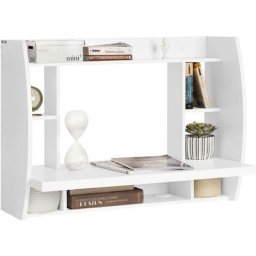 Sobuy - Table murale Bureau avec Étagère intégrée Armoire de rangement murale (Blanc) FWT18-W ®