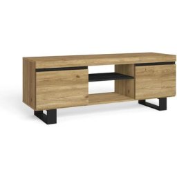 Skraut Home - Meuble tv mod.NATURALE ''Chêne/Noir'', 2 portes et 2 logements, salon-séjour,