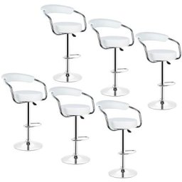 6PCS Tabourets de Bar Simili cuir, Chaise Haute de Bar avec Hauteur Reglable et Repose-Pieds Chaise