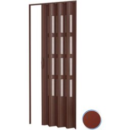 Pinto - Porte accordéons pliante intérieur en kit avec verre en pvc mod. Sonia Acajou 82x210 cm