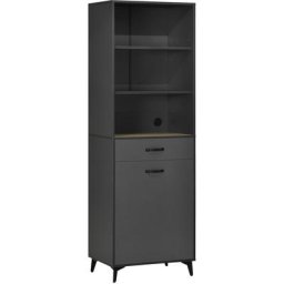 Buffet haut design industriel multi-rangement - porte avec étagère, tiroir, 3 niches - piètement