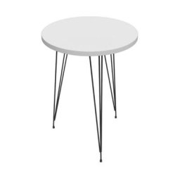 Table basse ronde Nisa 35 de couleur blanche et pieds en métal noir