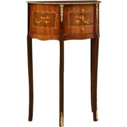 Table basse Table console en placage de bois demi-lune finition noyer enrichie d'incrustations