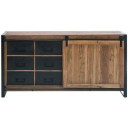 Buffet en bois d'acacia avec porte coulissante Havana - Noir