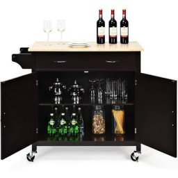 Costway - Desserte de Cuisine/Chariot de Cuisine sur roulettes Plateau en Bois d'hévéa,