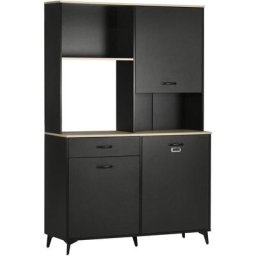 Buffet haut design industriel multi-rangement - 3 portes avec étagère, tiroir, niche, grand plateau
