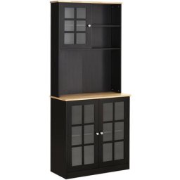 Armoire de cuisine multi-rangements 3 portes vitrine verre avec étagère 2 niches grand plateau MDF
