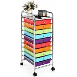 Costway - Tour de Rangement sur Roulettes avec 10 Tiroirs 32,5 x 37 x 86 cm Chariot de Rangement