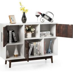 Buffet Salon Cuisine avec 3 Placards et 3 Étagères Ouvertes/Meuble de Rangement avec Pieds en Bois