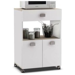 Buffet auxiliaire pour la cuisine. Blanc et Chêne. Micro-ondes et armoire de rangement