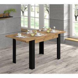Table à manger extensible Nuka - 6 couverts - Beige et noir - L 120-160 x P 80 x H 76 cm