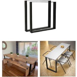 Set 2 Pieds de Table - 80 x 72 cm - Rectangulaire - Noir - en Acier Revêtu de Poudre - Pied de