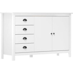 Buffet Bahut | Meuble de rangement Commode Hill Range Blanc 130x40x80 cm Bois de pin solide 68029
