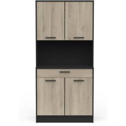 Pegane - Buffet de cuisine coloris chêne kronberg, noir mat - Longueur 83,3 x Hauteur 176,1 x