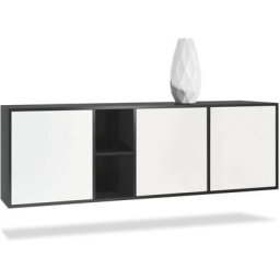 Buffet Commode Dressoir Crédence led Cuba Noir mat - Haute brillance - Portes en Blanc mat sans