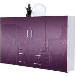 Vladon - Buffet haut Commode Nora blanc mat en Décor Naturel - Haute brillance - Façades en Mûre