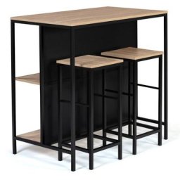 Table de bar îlot detroit et 2 tabourets design industriel