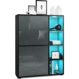 Buffet haut Armoire Cabinet Commode Cuba Noir mat - haute brillance - Portes en Gris laqué haute
