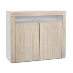 Vladon - Commode Buffet Armoire Valencia en Blanc mat - haute brillance et tons naturels - Chêne