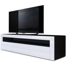 Vladon Armoire basse Meuble TV Valencia en Noir mat - haute brillance & tons naturels - Blanc haute
