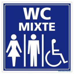 Signaletique.biz France - Panneau Information avec signalétique wc mixte femme, homme, pmr.