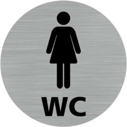 Pictogramme WC Femmes (Q0419). Autocollant souple effet alu brossé ou plaque de porte alu brossé ep